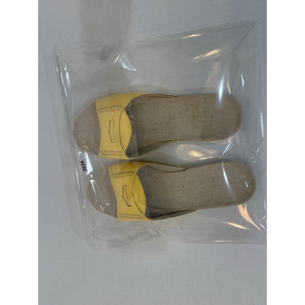 Lands End Sz 7M Yellow Patent Slip-On Slide Massage Sole Burlap Footbed Sandal - Picture 8 of 9
